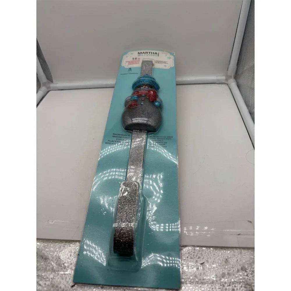 Martha Stewart Frosted Traditions Snowman Wreath Hanger Silver 14 in